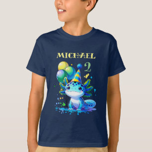 Blue and Green Axolotl Boy's Birthday Party T-Shirt