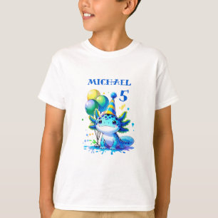 Blue and Green Axolotl Boy's Birthday Party T-Shirt