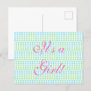 Blue and Green Baby Girl Birth Postcard