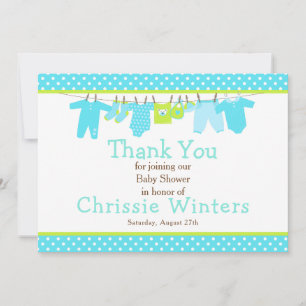 Blue and Green Baby Line Baby Shower Thank You Card