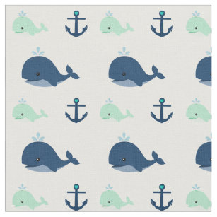 Blue and Green Baby Whales and Anchors Fabric
