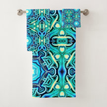 Blue and Green Bath Towel Set