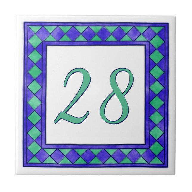 Blue and Green Big House Number Tile (Front)