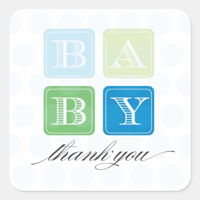 Blue and Green Blocks Baby Shower Favour Sticker (Front)