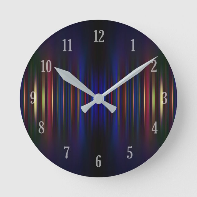 Blue and green blurred stripes pattern round clock (Front)