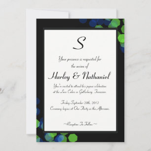 Blue and Green Bokeh Monogrammed Invitation