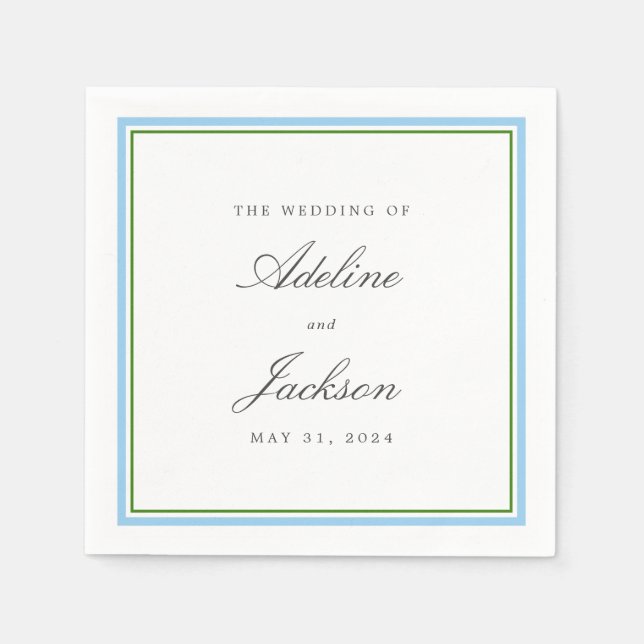 Blue and Green Border Classic Traditional Wedding Napkin (Front)