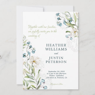 Blue and Green botanical classic wedding Invitation