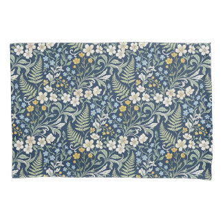 Blue and green botanical pattern pillowcase
