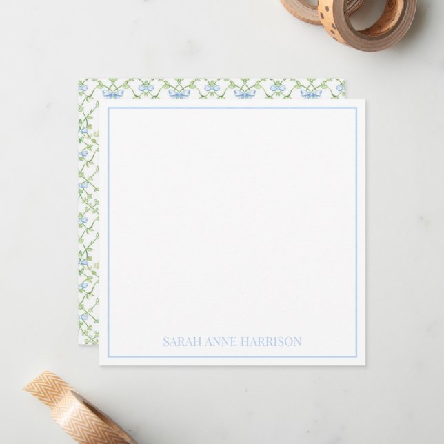 Blue and Green Bows and Vines Lattice Card (Front/Back In Situ)