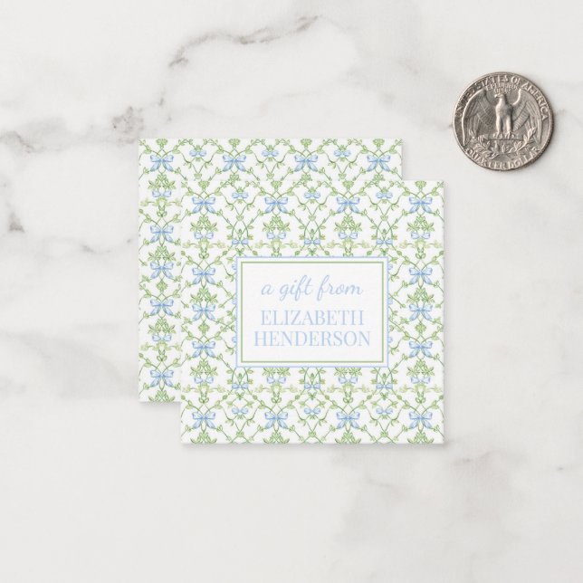 Blue and Green Bows and Vines Lattice Card (Front/Back In Situ)