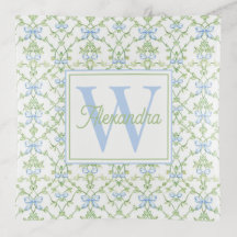 Blue and Green Bows and Vines Lattice
