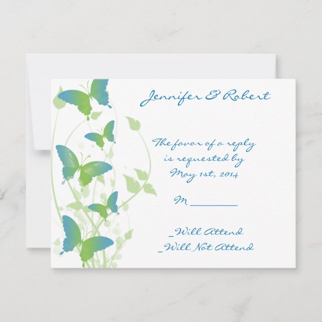 Blue and Green Butterfly Vine Response Card (Front)