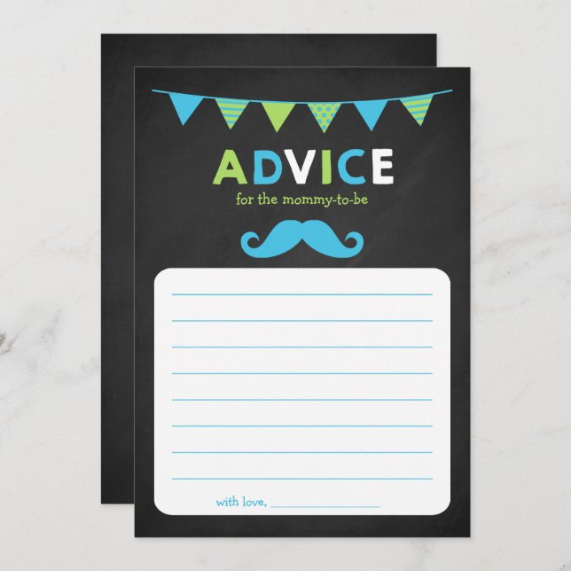 Blue and Green Chalkboard Baby Shower Advice Invitation (Front/Back)