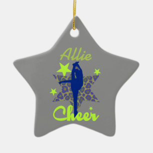Blue and green cheerleader star ornament