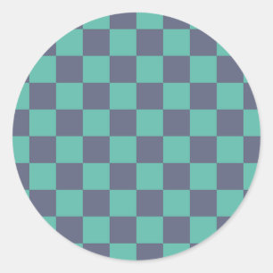 Blue and Green Chequerboard Classic Round Sticker