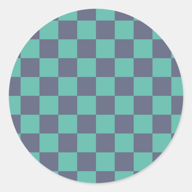 Blue and Green Chequerboard Classic Round Sticker (Front)