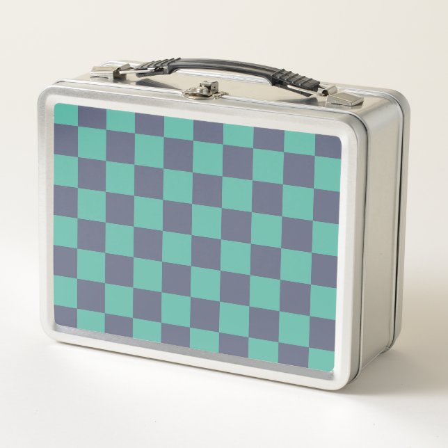 Blue and Green Chequerboard Metal Lunch Box (Front)