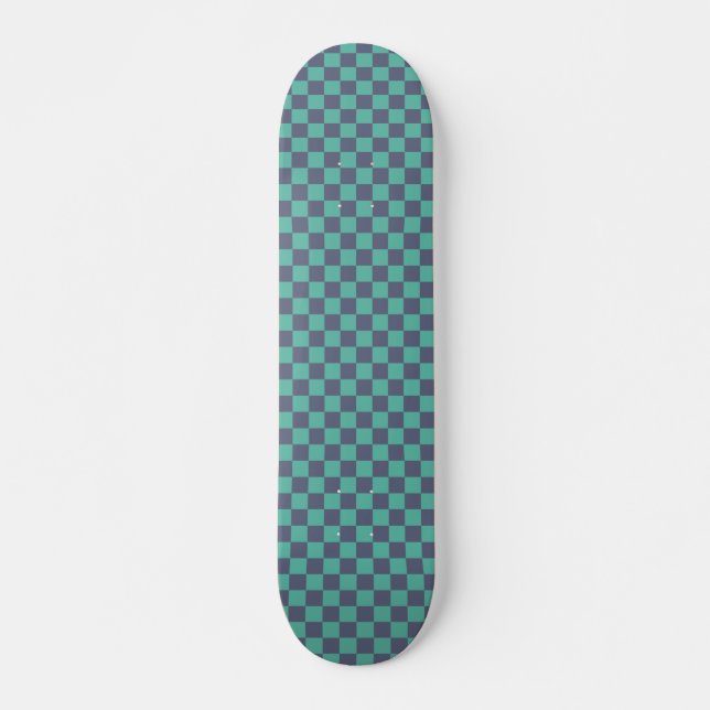 Blue and Green Chequerboard Skateboard (Front)
