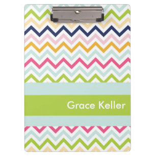 Blue and Green Chevron Personalised Clipboard