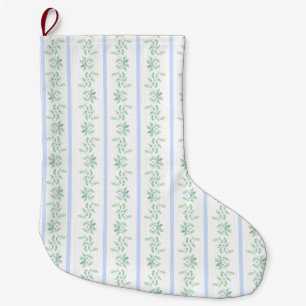 Blue and Green Christmas Holly Stripe Large Christmas Stocking