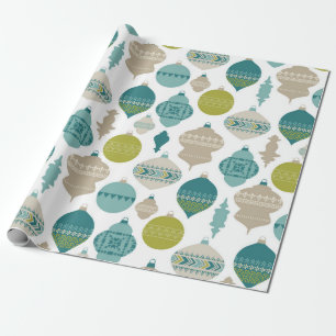 Blue and Green Christmas Ornaments Wrapping Paper