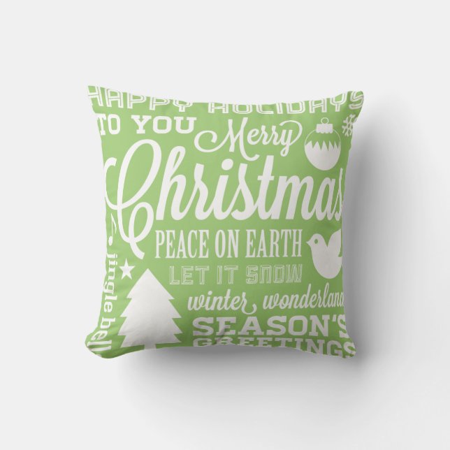 Blue and Green Christmas Subway Art Pillow (Front)