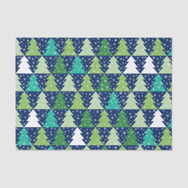 Blue And Green Christmas Trees Tissue Paper (Front)