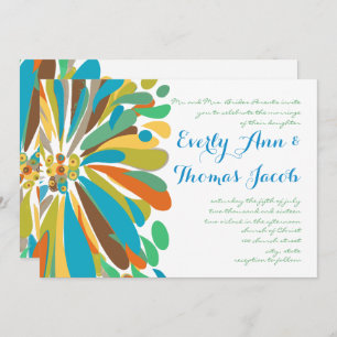 Blue and Green Chrysanthemum Wedding Invitation