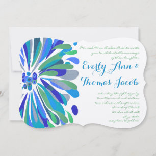 Blue and Green Chrysanthemum Wedding Invitation