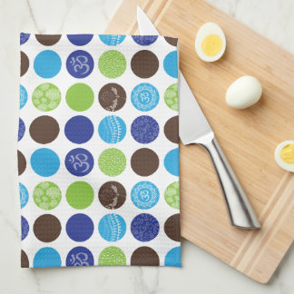Blue and Green Circle Dot Pattern Tea Towel