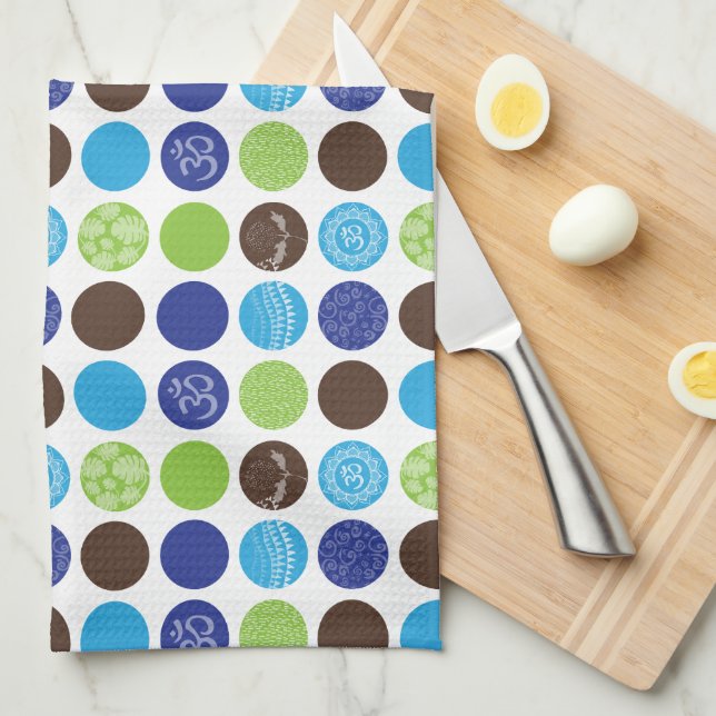 Blue and Green Circle Dot Pattern Tea Towel (Quarter Fold)