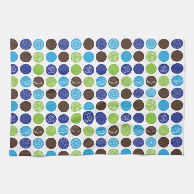 Blue and Green Circle Dot Pattern Tea Towel (Horizontal)