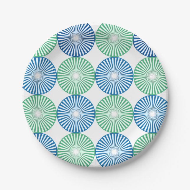 Blue and green circles ;pattern paper plate (Front)