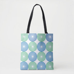 Blue and green circular design tote bag