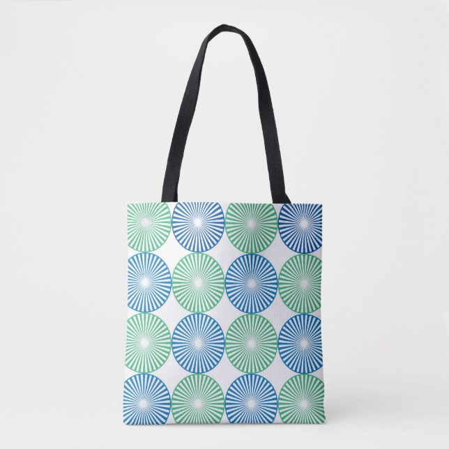 Blue and green circular design tote bag (Front)