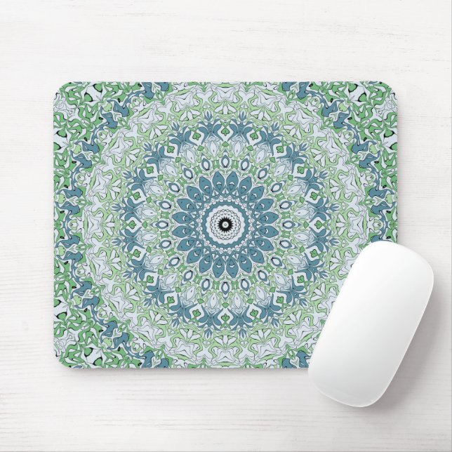 Blue and Green Coastal Medallion Pattern Mouse Mat (With Mouse)