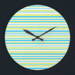 Blue and green colors simple Stripes Pattern Large Clock<br><div class="desc">Cute and fresh design in vibrant colors. Blue and neon green stripes. 🔹 You can customize it - edit background color,  resize/rotate image,  add text and more :) 🔹🔹🔹 Send me a photo of your purchase or just share it and tag me @edrawings38art (on FB/IG/Twitter) Thank you! 💜</div>
