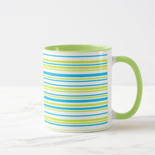 Blue and green colours simple Stripes Pattern Mug (Right)