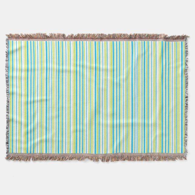 Blue and green colours simple Stripes Pattern Throw Blanket (Front)