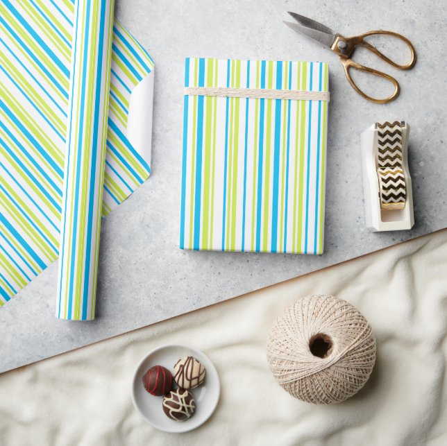 Blue and green colours simple Stripes Pattern Wrapping Paper (Crafts)