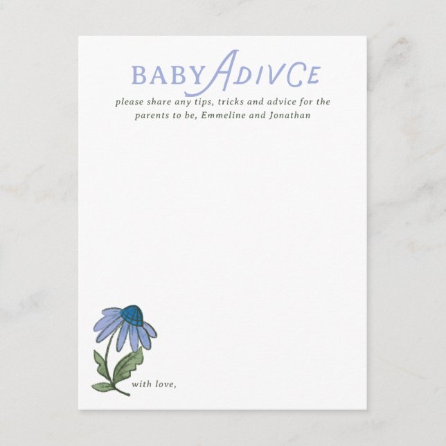 Blue and Green Country Floral Baby Shower Advice RSVP Card (Front)