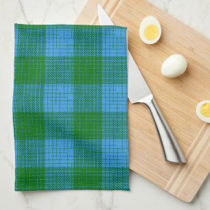 Blue and Green Crosshatch Chequered Design Tea Towel