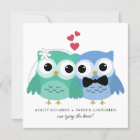 Blue and Green | Cute Owl Bride and Groom Wedding