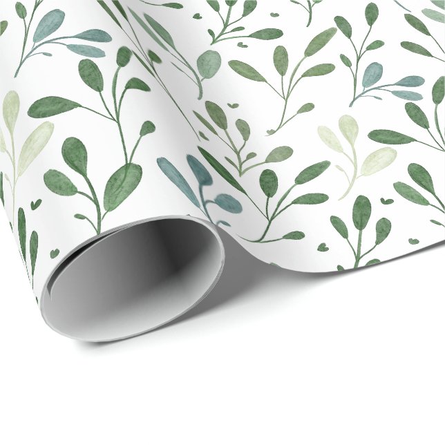 Blue and Green Dainty Summer Leaf Pattern  Wrapping Paper (Roll Corner)