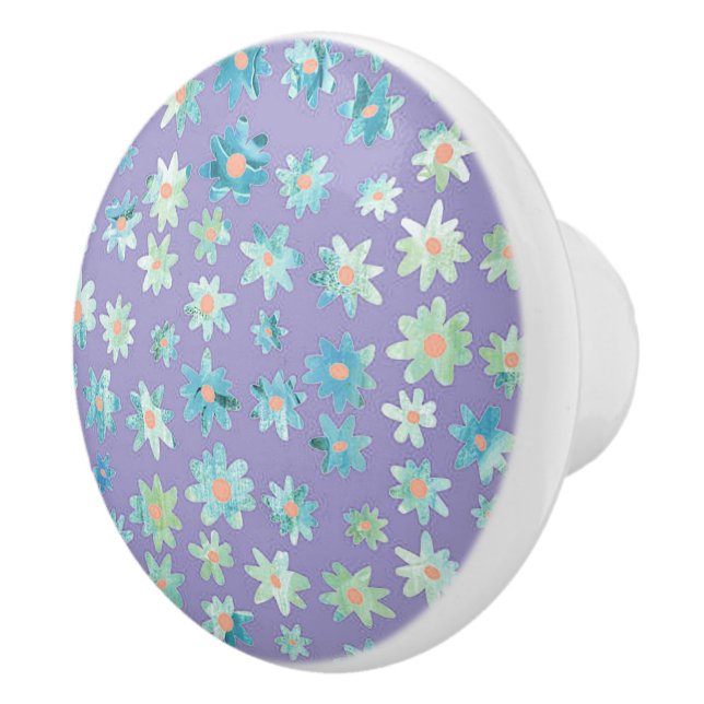 Blue and Green Daisy Ceramic Knob/Pull Knob (Right)