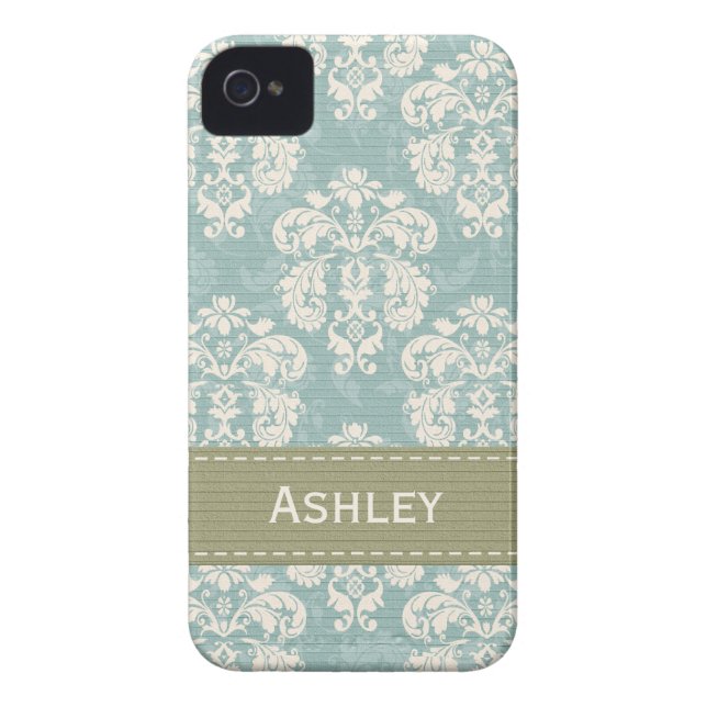 Blue and Green Damask iPhone 4 4s Case Cover (Back)