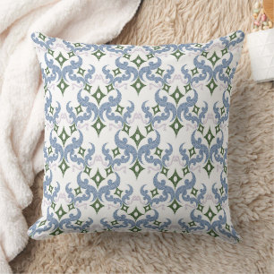 blue and green damask ornament pointillism cushion