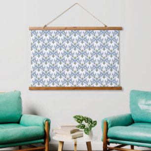 blue and green damask ornament pointillism hanging tapestry
