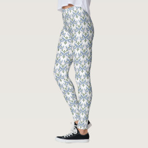 blue and green damask ornament pointillism leggings